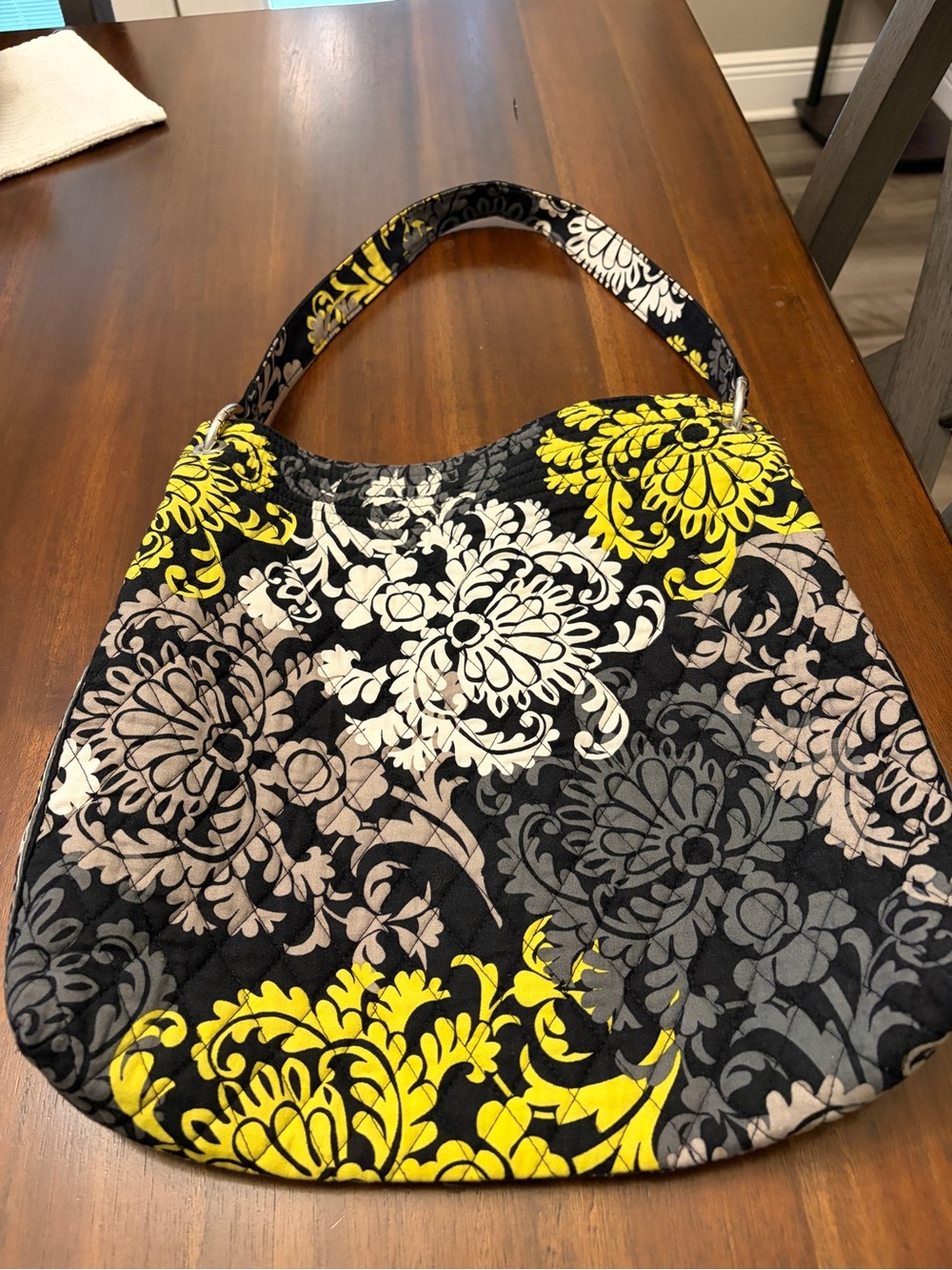Vera Bradley Black Cream Yellow Quilted Floral Shoulder Bag